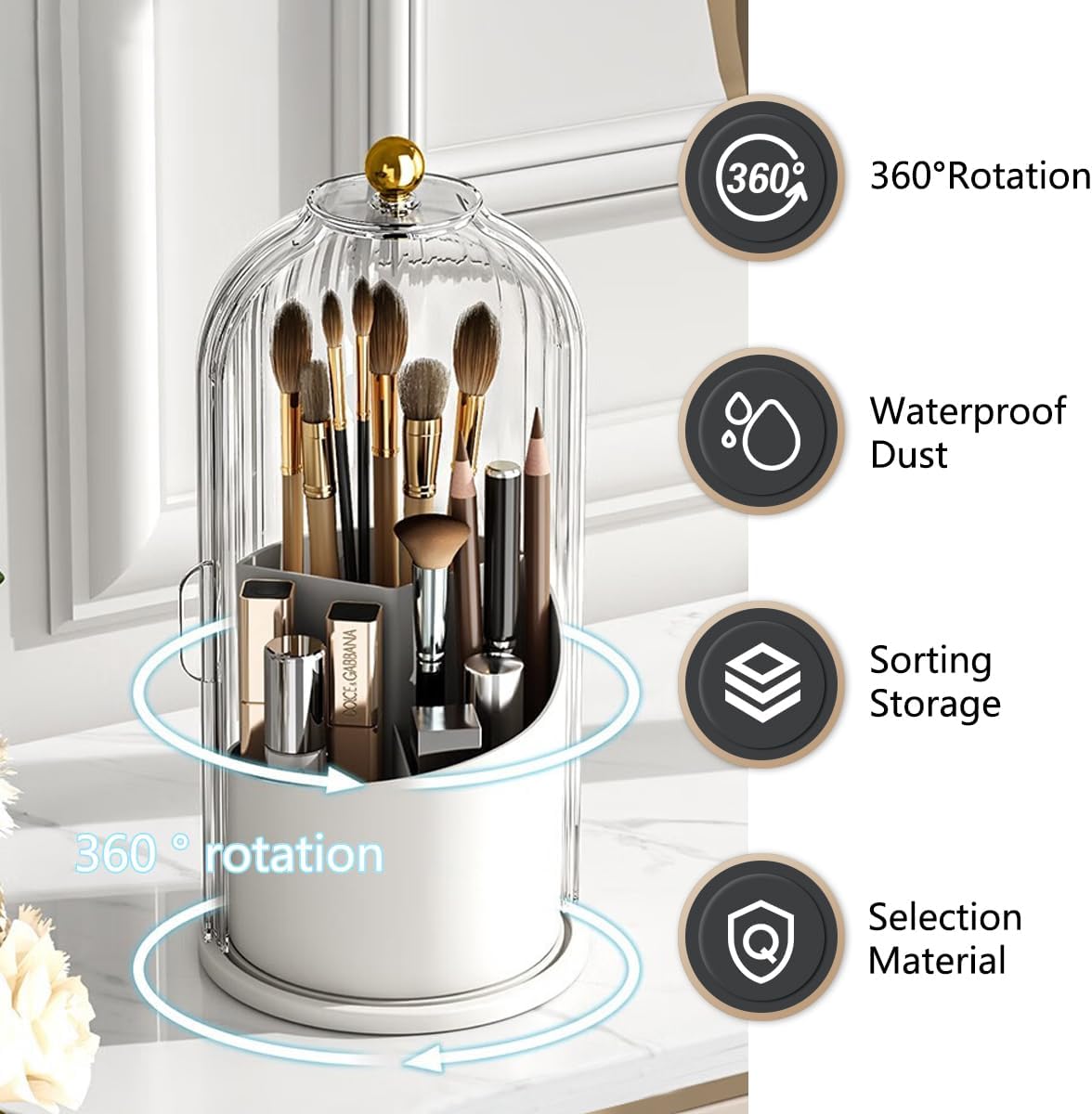 Organizador Brochas Maquillaje 360° Con Tapa