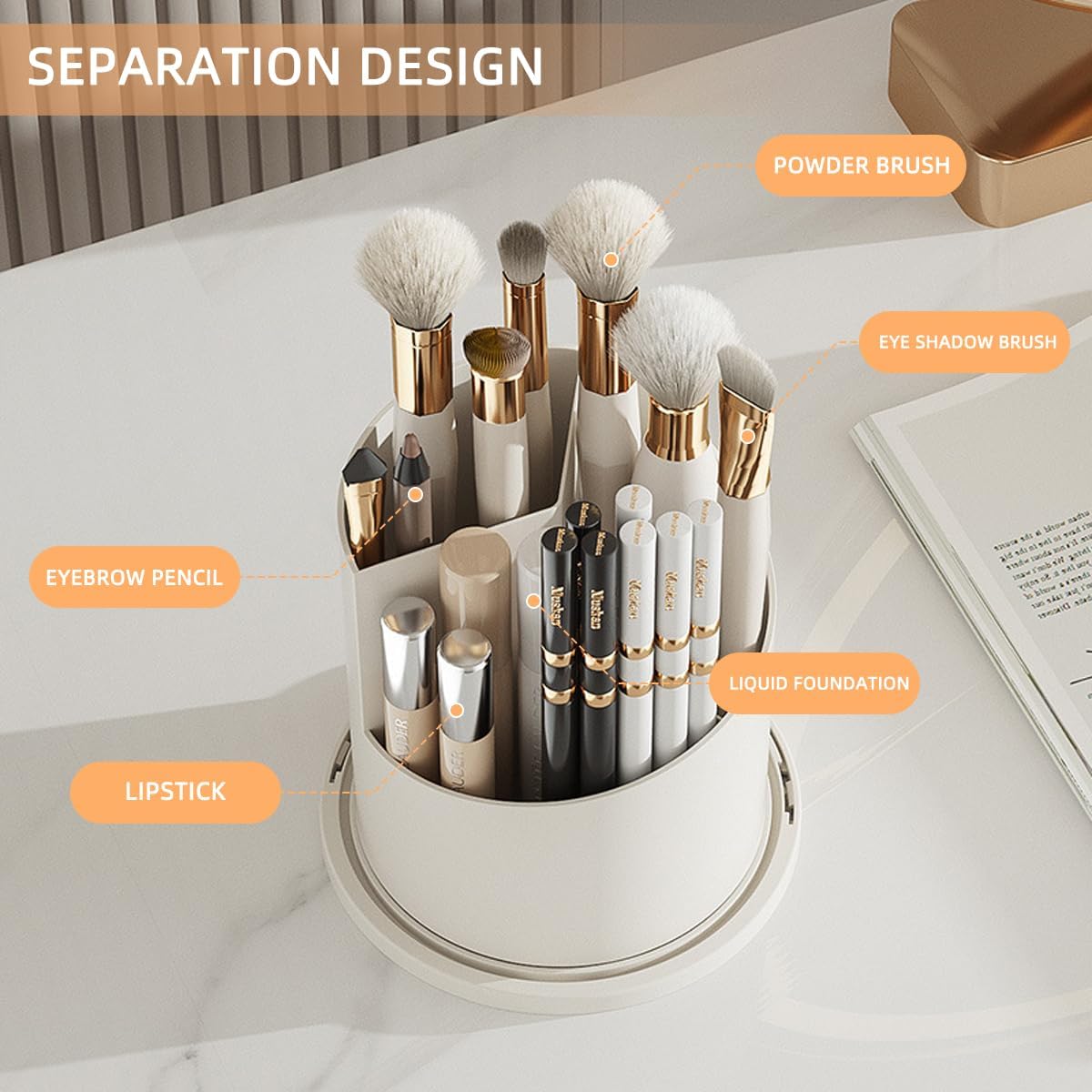 Organizador Brochas Maquillaje 360° Con Tapa