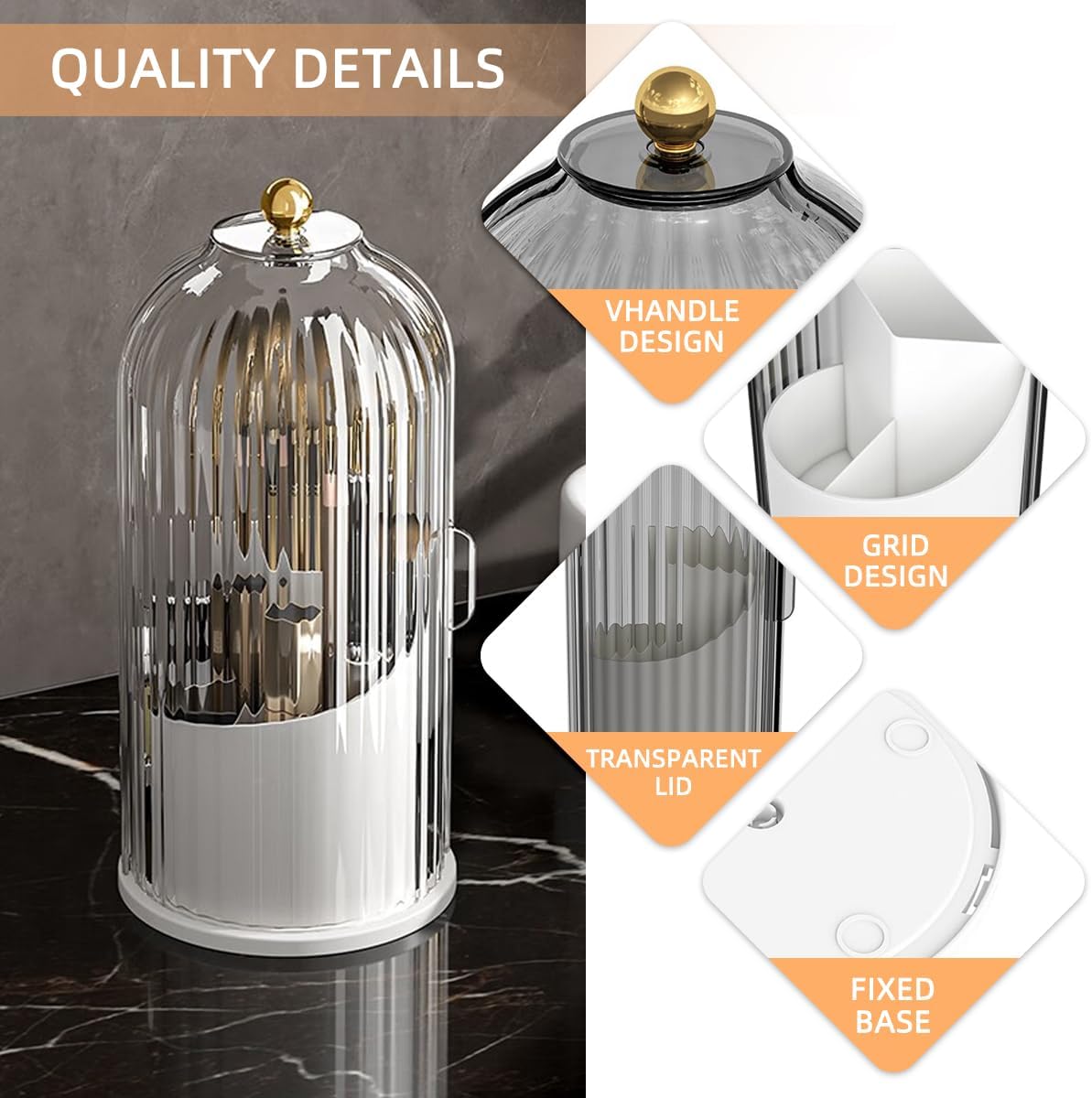 Organizador Brochas Maquillaje 360° Con Tapa
