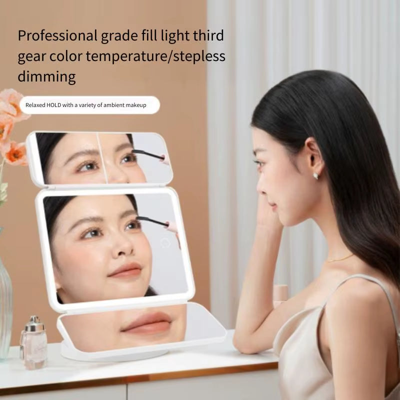 Triple espejo de maquillaje con LED