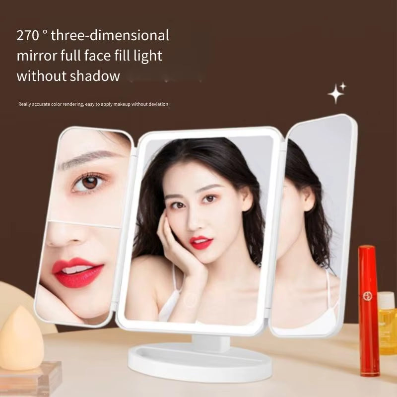 Triple espejo de maquillaje con LED